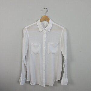 Club Monaco Button Down Blouse Women XS White Sheer Pockets Textured Casual 154